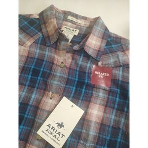Ariat ReAL Womens Relaxed Fit Plaid Western Button Down Shirt Blue Burgundy M